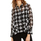 INC International Concepts Top feminino pequeno transparente pied de poule preto tamanho pequeno extragrande