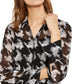 INC International Concepts Top feminino pequeno transparente pied de poule preto tamanho pequeno extragrande