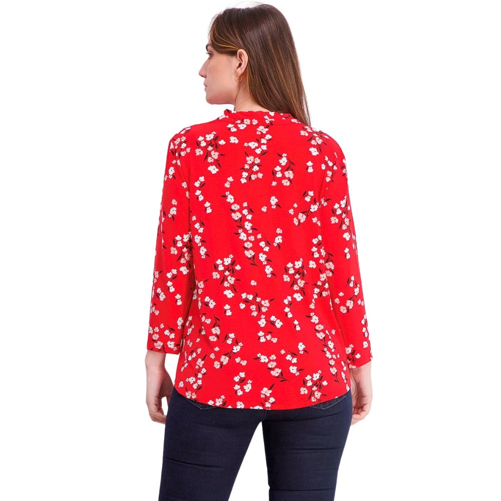 Top feminino com estampa floral e decote em V, tamanho pequeno, vermelho, Charter Club