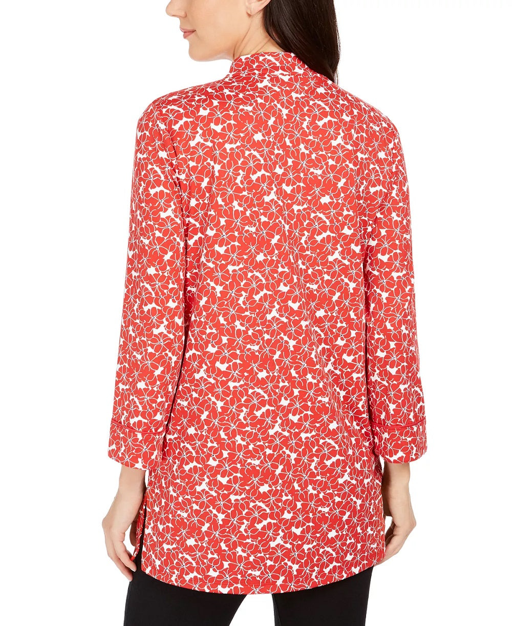 Túnica feminina com estampa floral e decote dividido, vermelha, tamanho XX-G