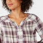 Blusa xadrez estilo camponês franzida feminina Style &amp; Co, roxa, tamanho P