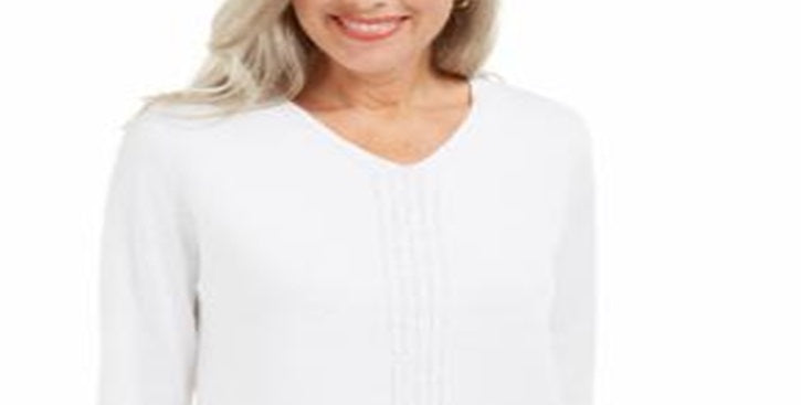 Karen Scott Suéter Feminino de Tricô em Algodão com Cabo Verde Tamanho Grande