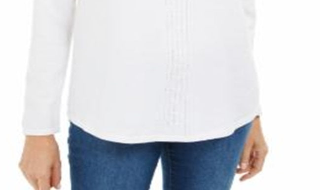 Karen Scott Suéter Feminino de Tricô em Algodão com Cabo Verde Tamanho Grande