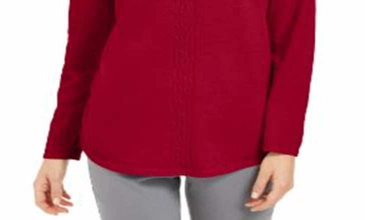 Karen Scott Suéter Feminino de Tricô de Algodão com Cabo Vermelho Tamanho X-G