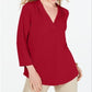Top feminino Charter Club com manga 3/4, vermelho, tamanho X-S