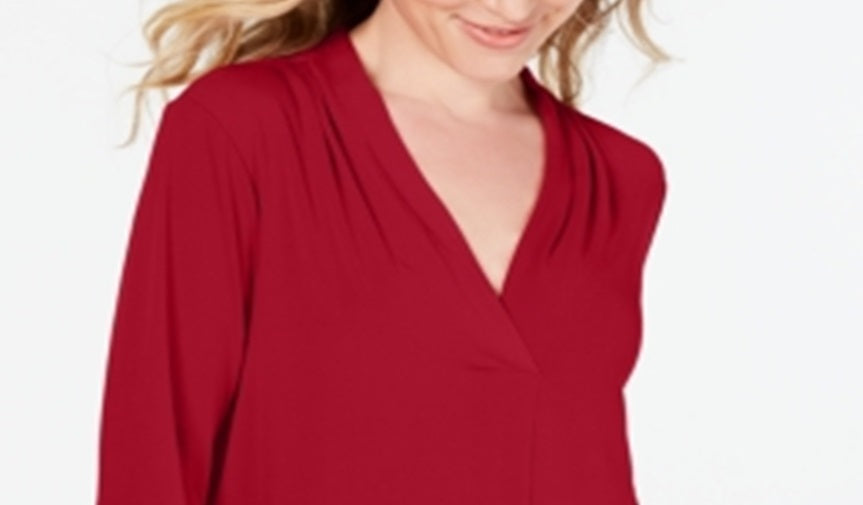 Top feminino Charter Club com manga 3/4, vermelho, tamanho X-S