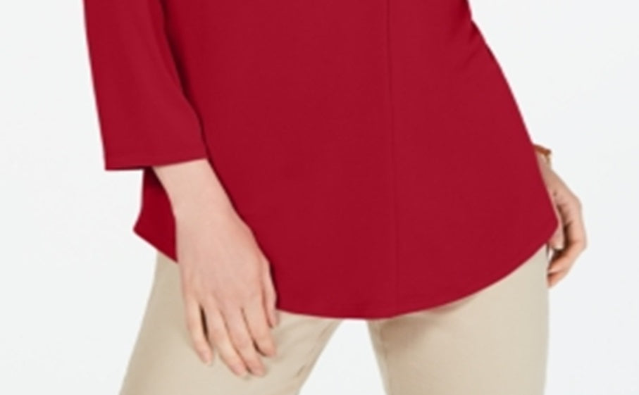 Top feminino Charter Club com manga 3/4, vermelho, tamanho X-S