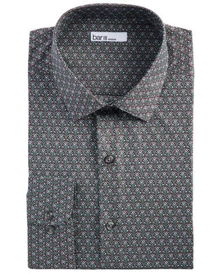 Camisa social masculina Bar III Slim Fit Stretch Art Déco Floral Verde Tamanho P