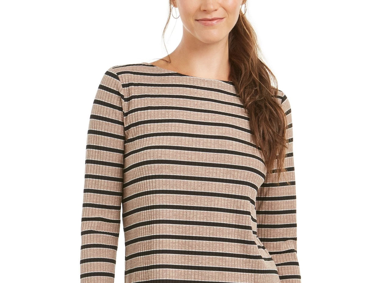 Blusa feminina Charter Club Heather de manga comprida, bege, tamanho médio