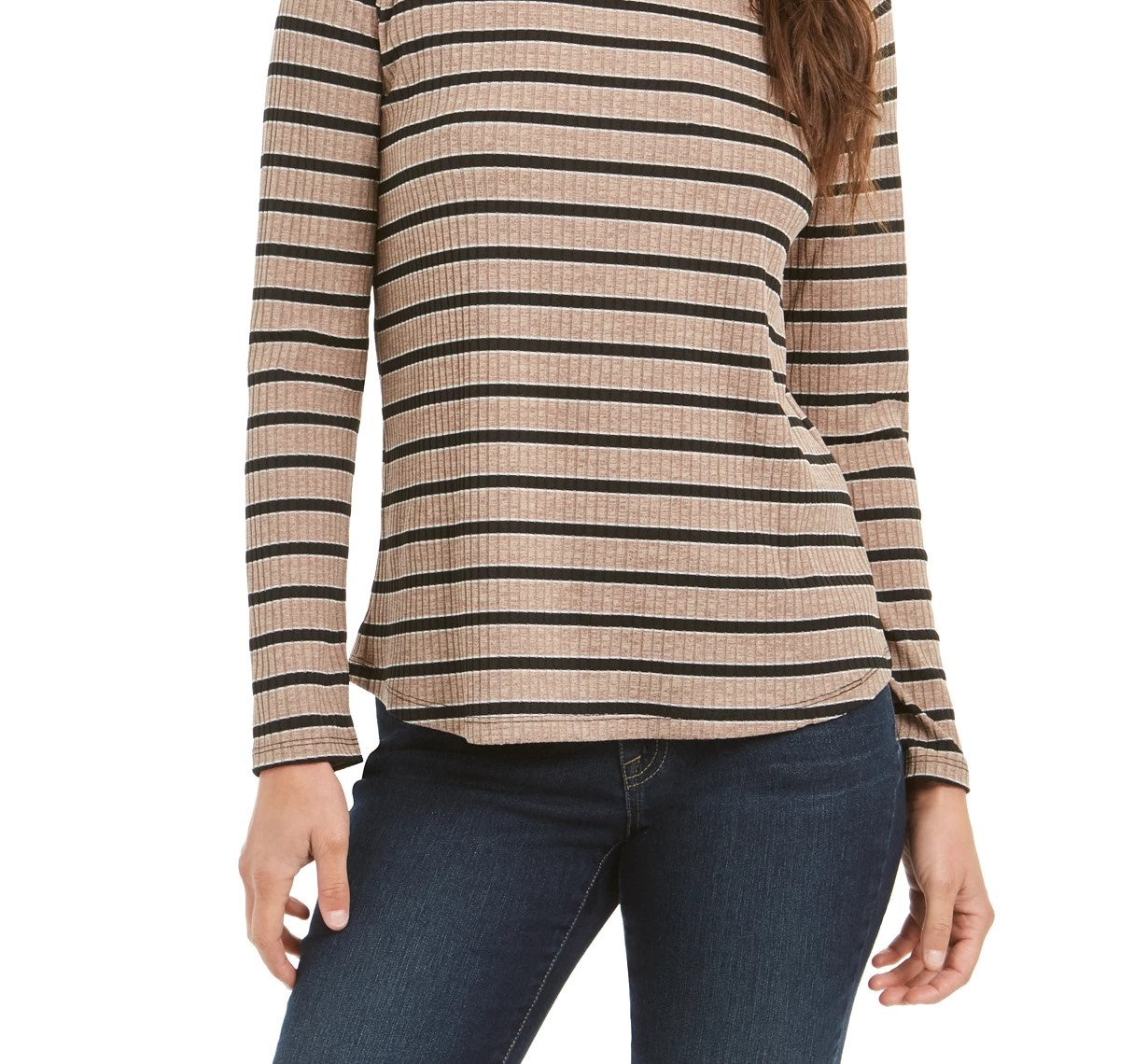 Blusa feminina Charter Club Heather de manga comprida, bege, tamanho médio