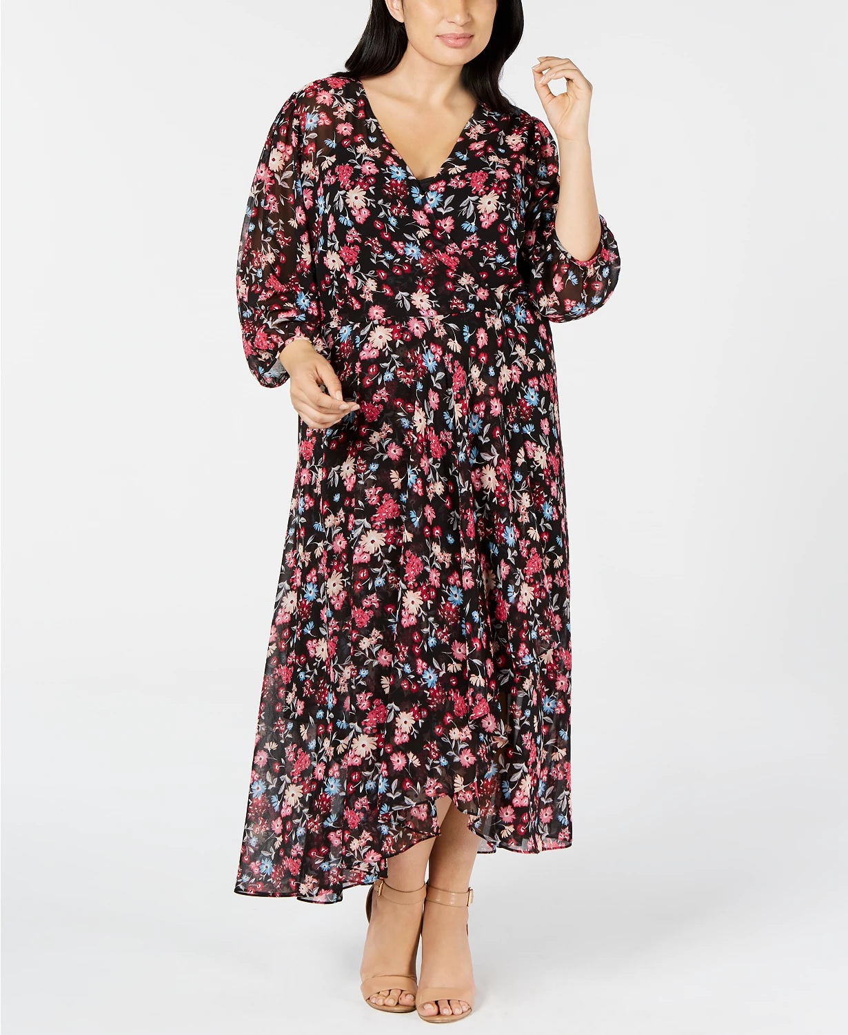 Vestido envelope falso Calvin Klein Trendy Plus High-Low feminino, cor carvão, tamanho 20W