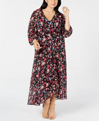 Vestido envelope falso Calvin Klein Trendy Plus High-Low feminino, cor carvão, tamanho 20W