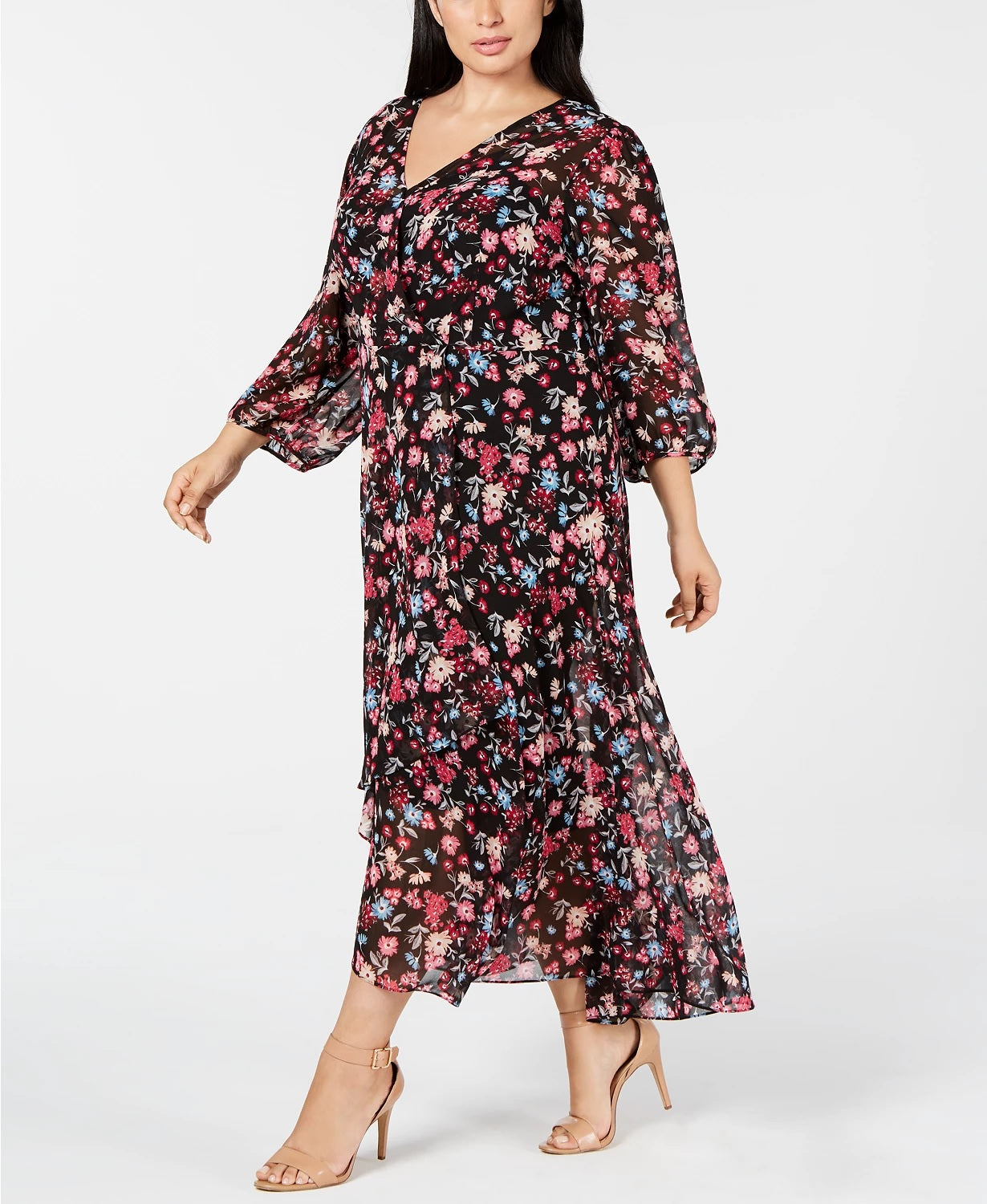 Vestido envelope falso Calvin Klein Trendy Plus High-Low feminino, cor carvão, tamanho 20W
