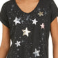 Top feminino com estampa de estrela e lantejoulas estilo &amp; co, preto, tamanho pequeno