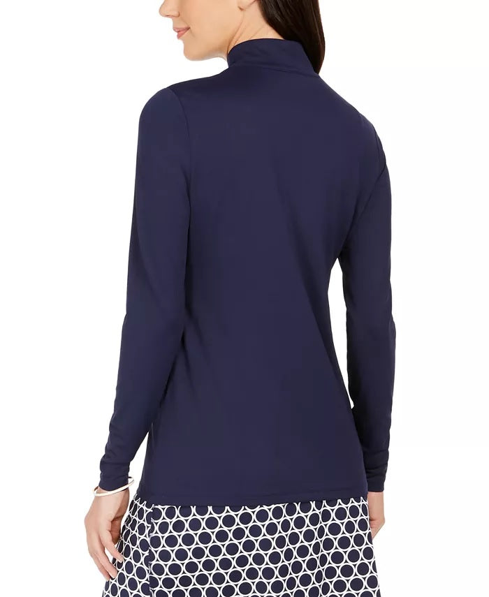 Camiseta feminina Charter Club com zíper e manga curta, azul, tamanho extragrande