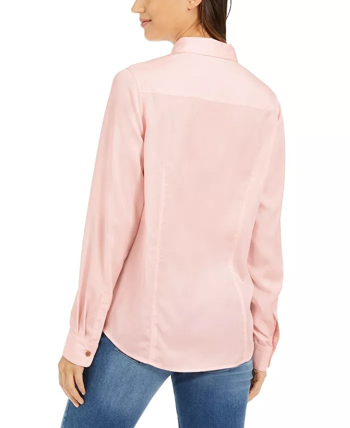 Camisa feminina pequena com bolso aplicado Charter Club, rosa, tamanho P