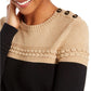 Suéter feminino Charter Club com decote redondo e blocos de cores metálicas, bege, tamanho pequeno
