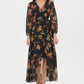 Vestido longo envolvente de chiffon com estampa floral Miranda da Tommy Hilfiger, tamanho 10, cor carvão