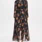 Vestido longo envolvente de chiffon com estampa floral Miranda da Tommy Hilfiger, tamanho 10, cor carvão