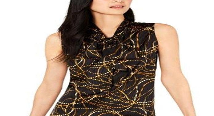 Blusa feminina Bar III com decote em V e manga curta, preta, tamanho P