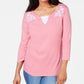 Karen Scott Top Feminino Petite Bordado de Algodão com Camadas Rosa Tamanho Petite Pequeno