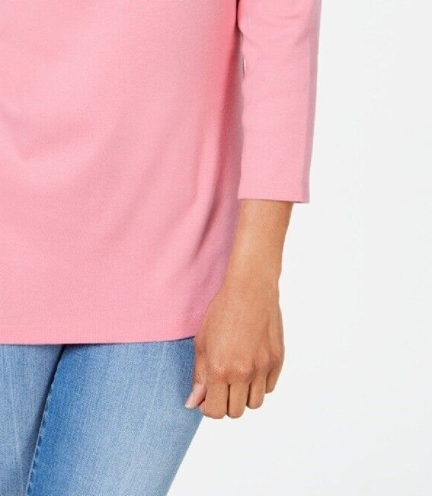 Karen Scott Top Feminino Petite Bordado de Algodão com Camadas Rosa Tamanho Petite Pequeno