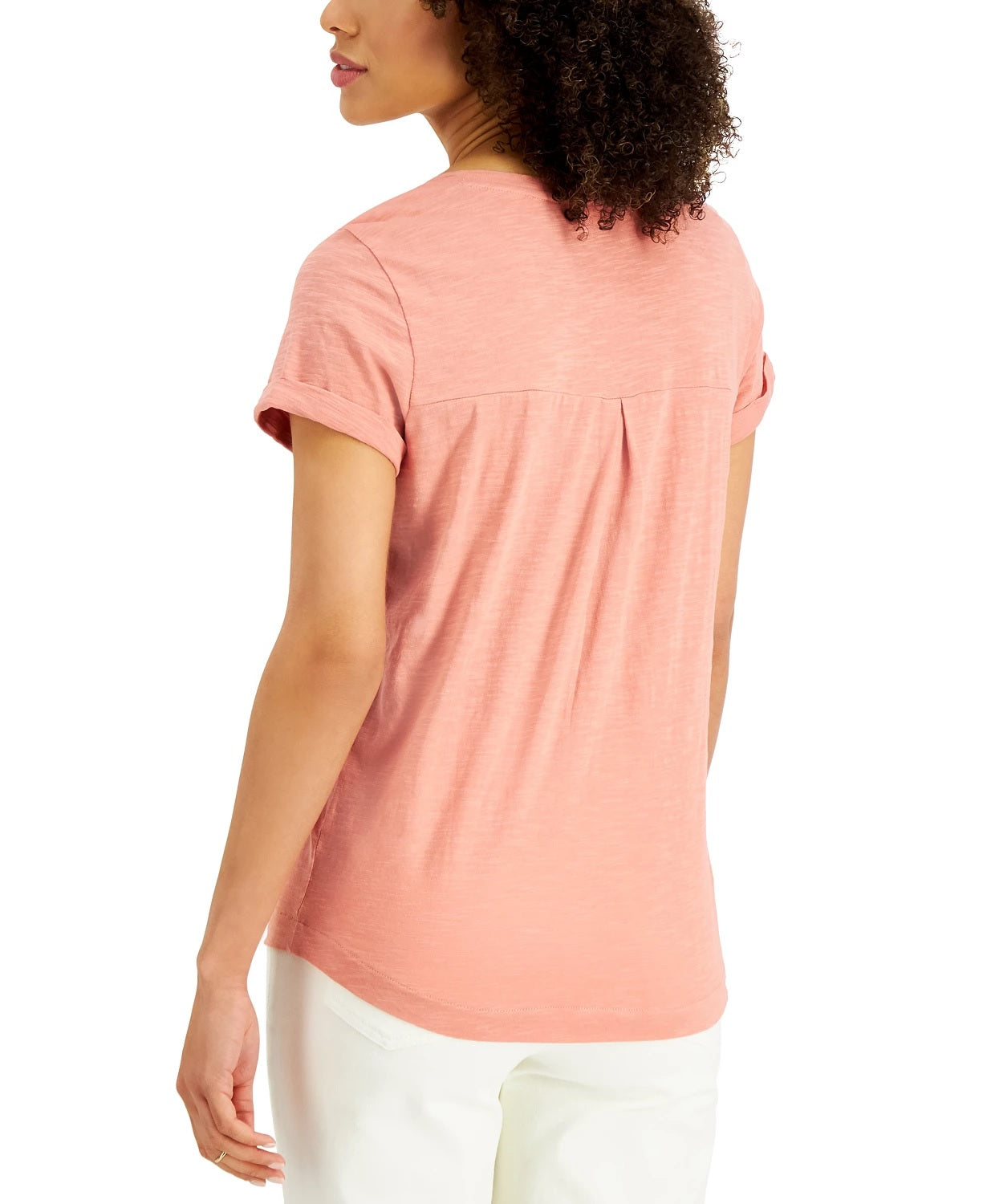 Camiseta feminina de algodão com gola redonda Style &amp; Co, rosa, tamanho X-S