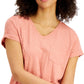 Camiseta feminina de algodão com gola redonda Style &amp; Co, rosa, tamanho X-S