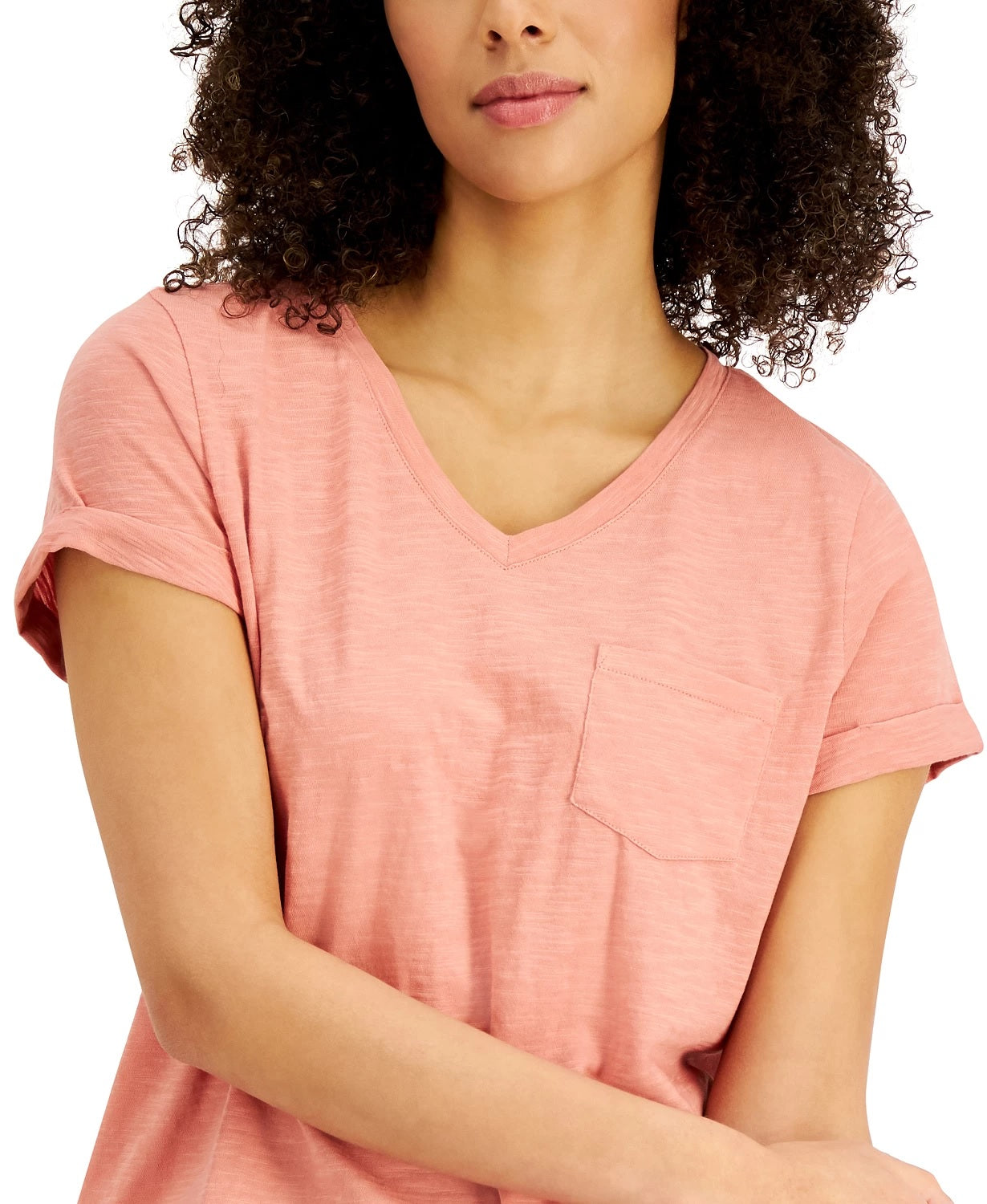 Camiseta feminina de algodão com gola redonda Style &amp; Co, rosa, tamanho X-S