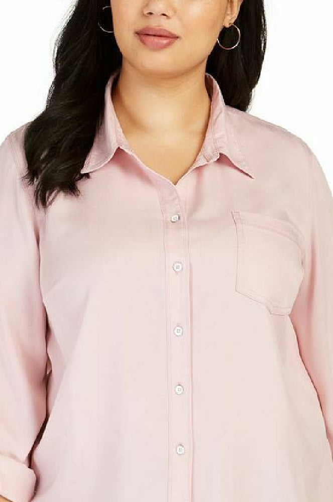 Camisa feminina de um bolso Style &amp; Co, rosa, tamanho médio