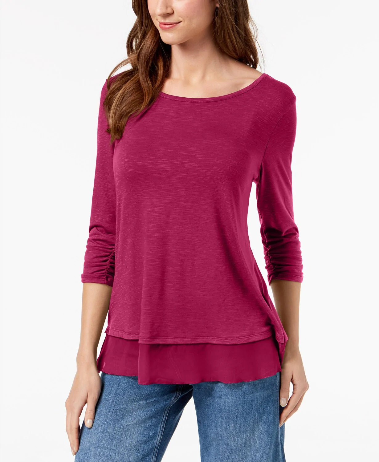 Top feminino de chiffon com bainha estilo &amp; co, rosa, tamanho extrapequeno
