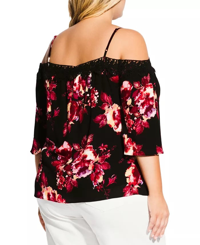 Blusa feminina City Chic, moderna, plus size, ombro vazado, preta, tamanho 18W