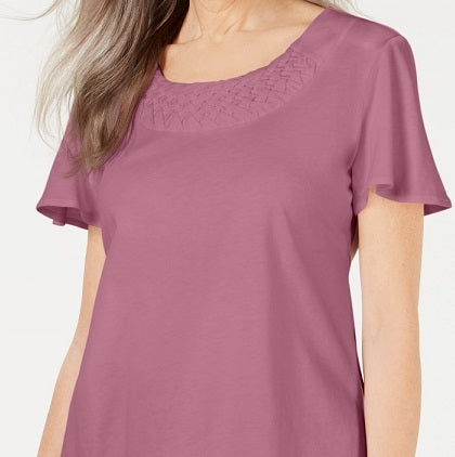 Blusa feminina Karen Scott com acabamento em trama de cesta e mangas esvoaçantes, rosa, tamanho GG