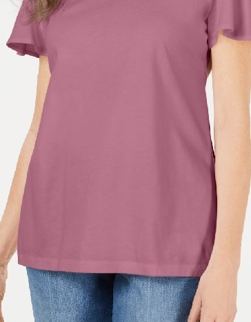 Blusa feminina Karen Scott com acabamento em trama de cesta e mangas esvoaçantes, rosa, tamanho GG