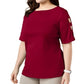 Blusa feminina Karen Scott de algodão com mangas recortadas, vermelha, tamanho P