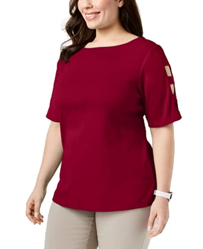 Blusa feminina Karen Scott de algodão com mangas recortadas, vermelha, tamanho P