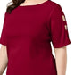 Blusa feminina Karen Scott de algodão com mangas recortadas, vermelha, tamanho P