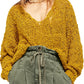 Suéter feminino Free People Textu manga comprida gola V amarelo tamanho M