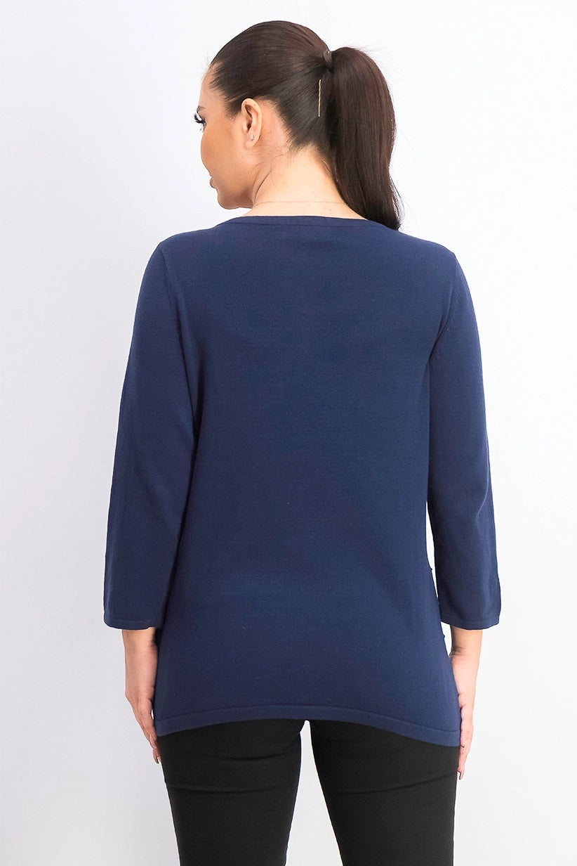 Karen Scott Suéter Feminino Manga 3/4 Canelado Azul Tamanho XS