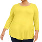 Top feminino com decote redondo JM Collection, amarelo, tamanho extragrande