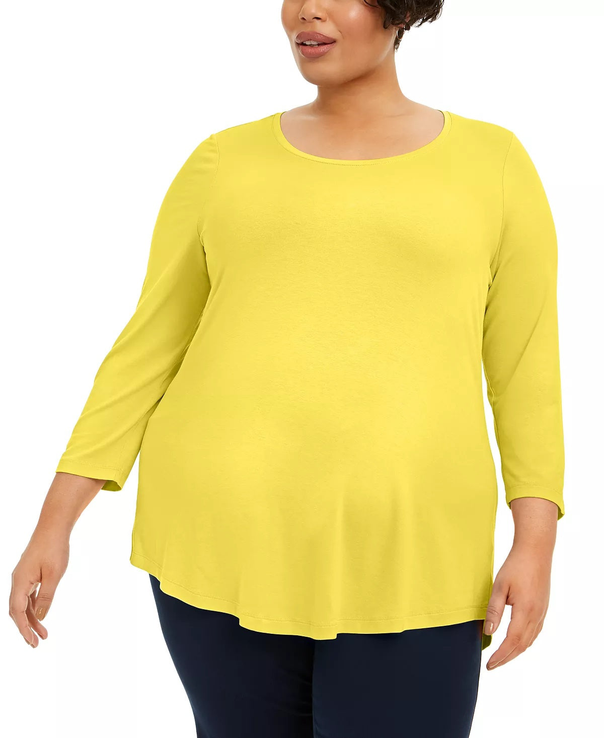 Top feminino com decote redondo JM Collection, amarelo, tamanho extragrande
