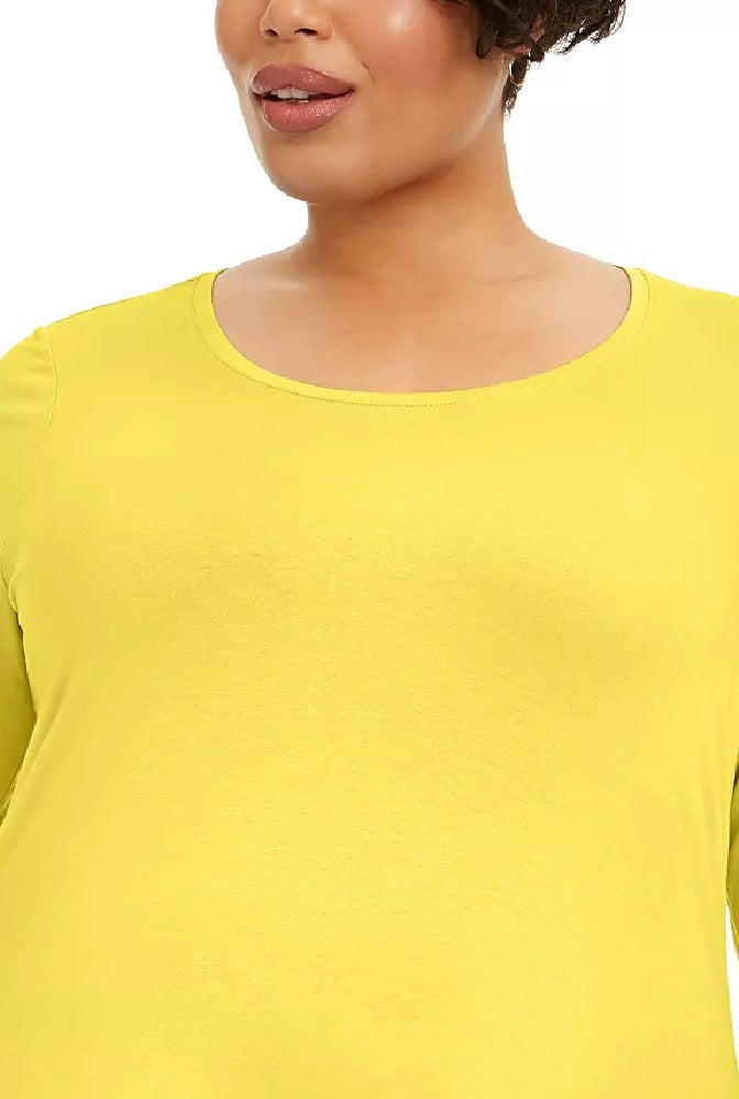 Top feminino com decote redondo JM Collection, amarelo, tamanho extragrande