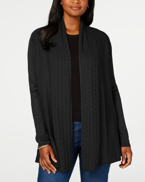 Karen Scott Cardigan Feminino Gola Pointelle Preto Tamanho Pequeno
