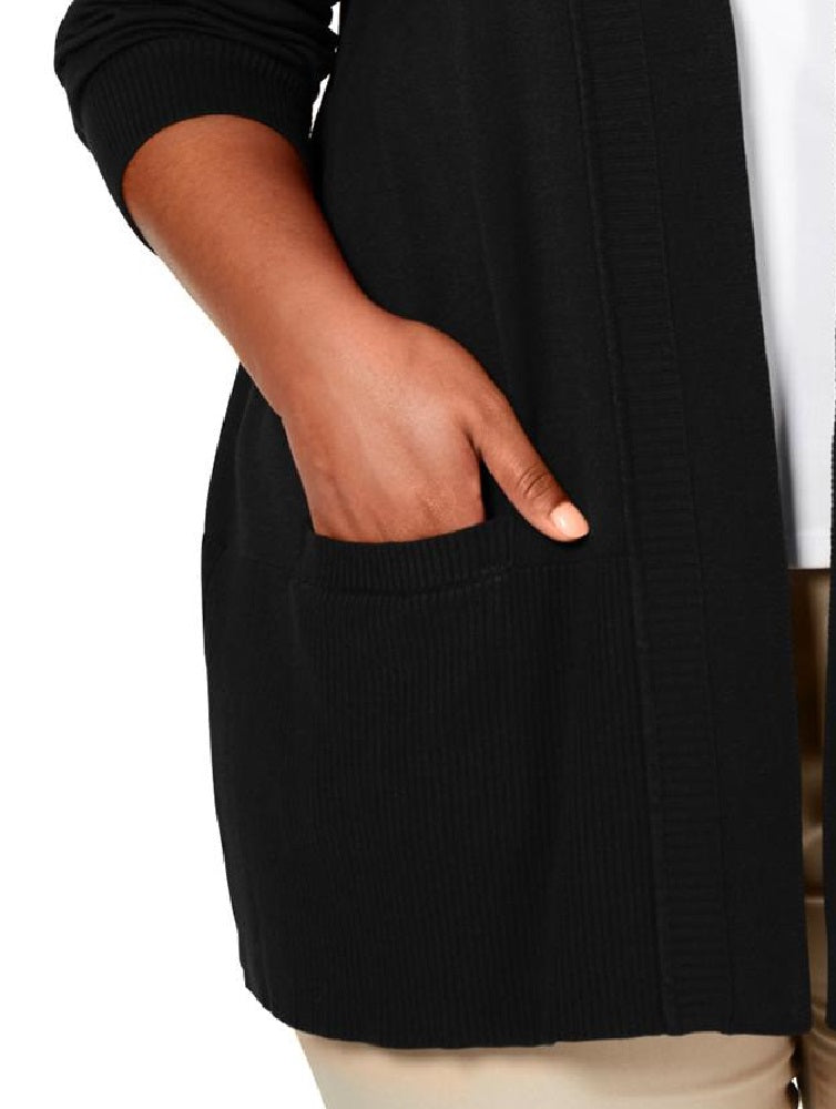 Karen Scott Cardigan Feminino com Bolso Frontal Aberto, Preto, Tamanho Pequeno