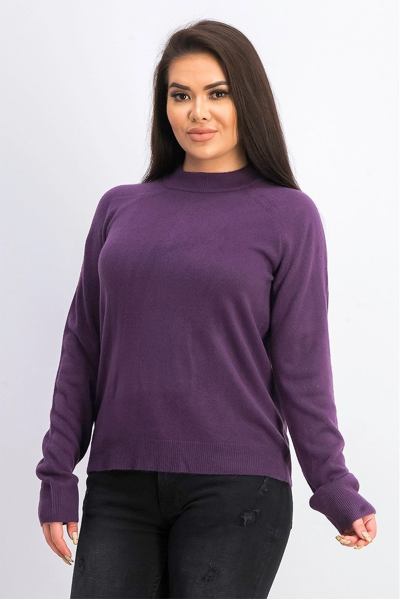 Karen Scott Suéter Feminino com Zíper nas Costas e Gola Simulada Roxo Tamanho P