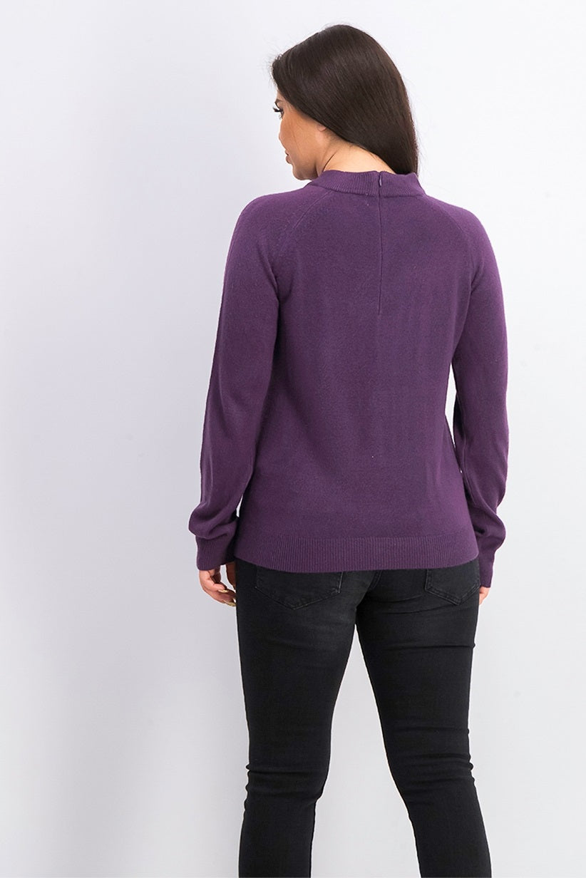 Karen Scott Suéter Feminino com Zíper nas Costas e Gola Simulada Roxo Tamanho P