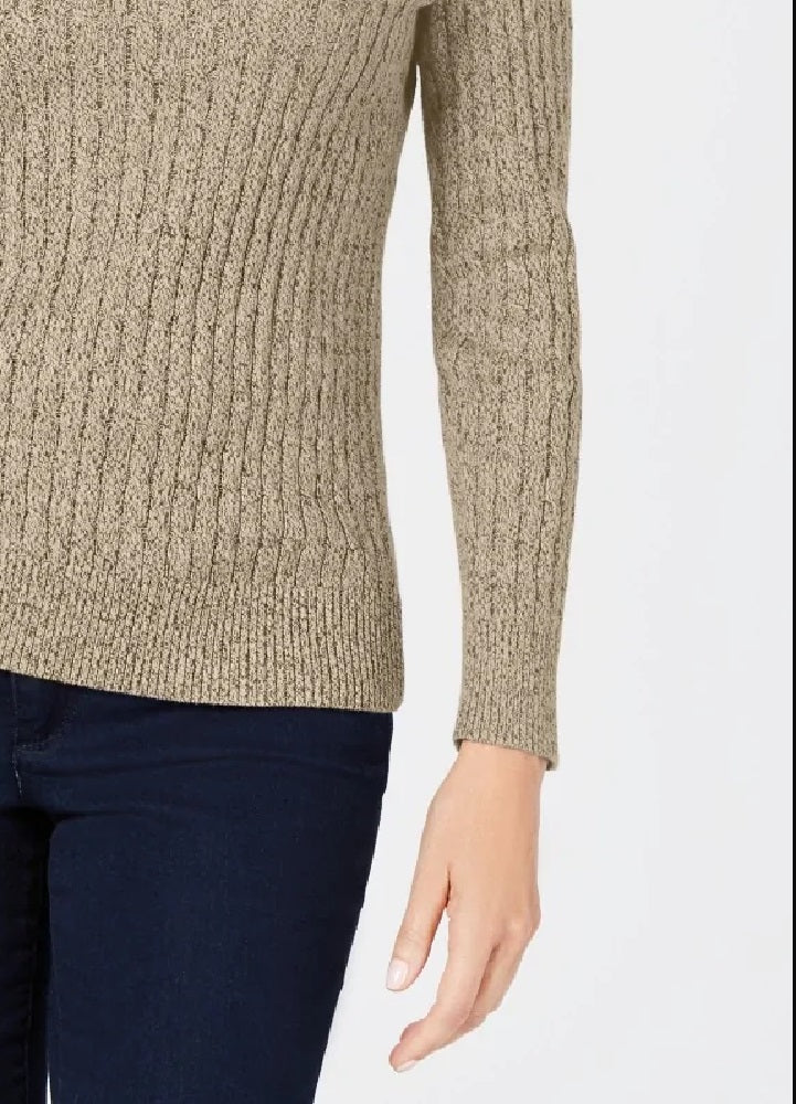 Karen Scott Suéter Feminino de Tricô de Algodão com Cabo Bege Tamanho Pequeno