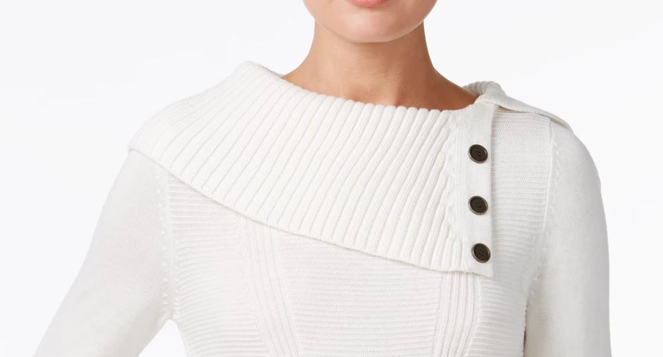 Suéter feminino com gola envelope Style &amp; Co, tamanho pequeno, branco
