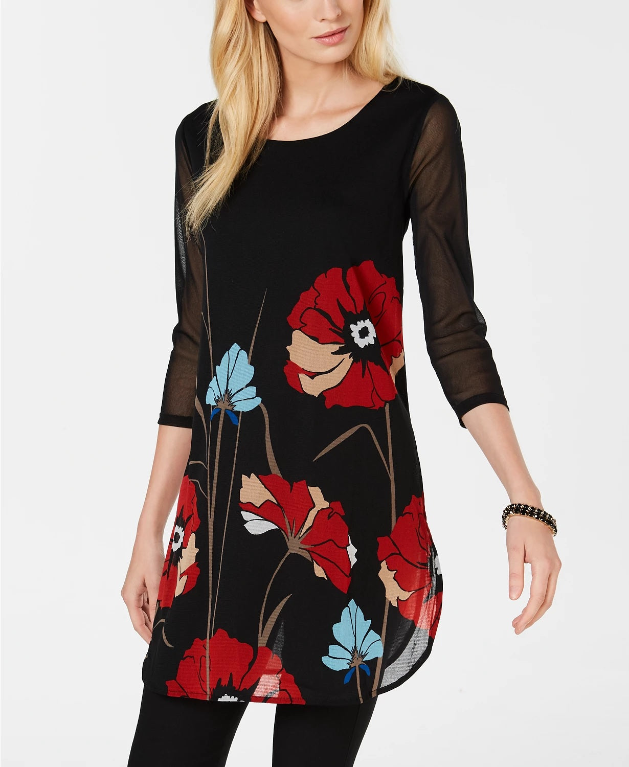 Túnica Alfani Feminina Petite Estampada em Malha Rosa Tamanho Petite