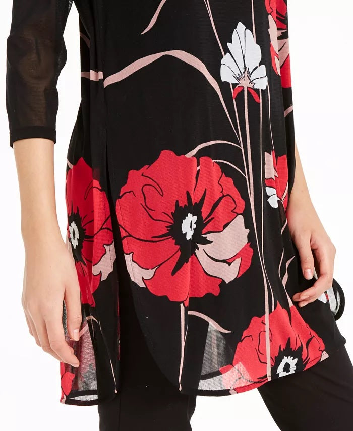 Túnica Alfani Feminina Petite Estampada em Malha Rosa Tamanho Petite